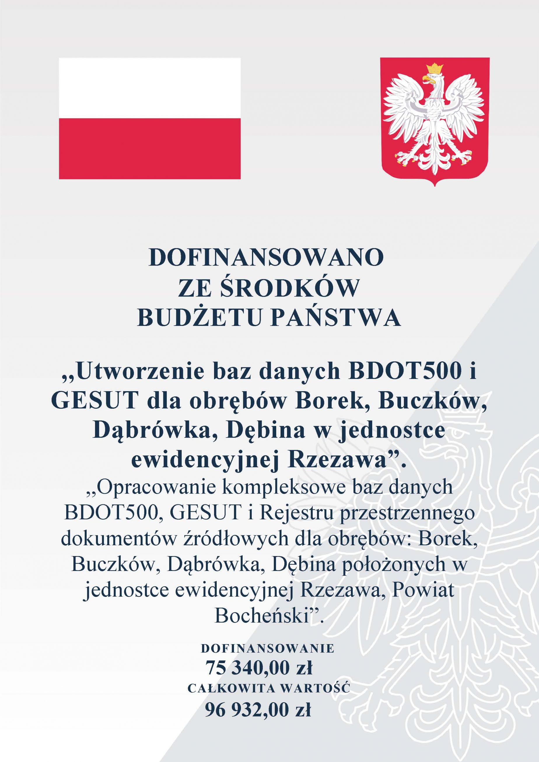 Utworzenie baz danych BDOT500 i GESUT dla obrębów Borek, Buczków, Dąbrówka, Dębina w jednostce ewidencyjnej Rzezawa