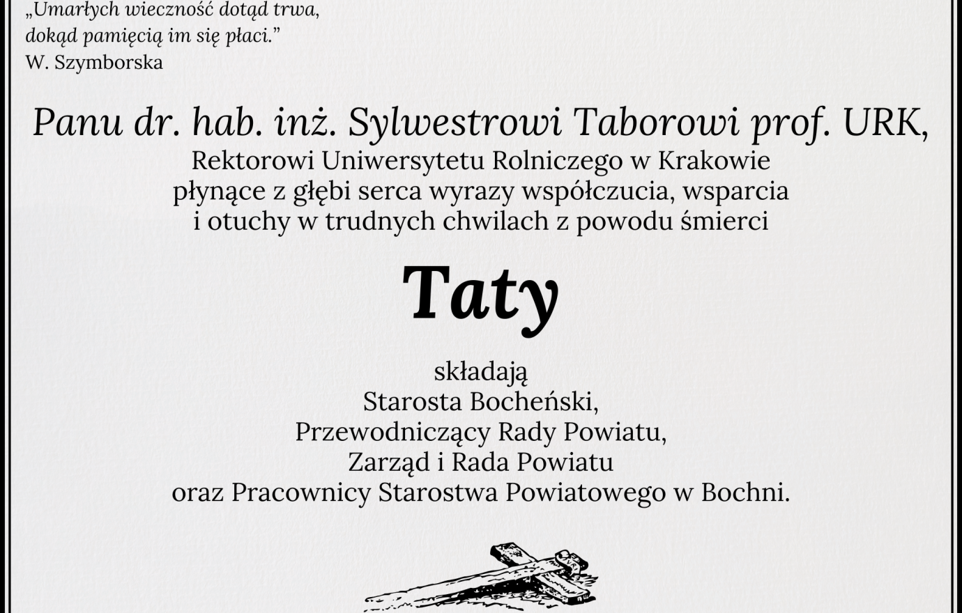 Kondolencje od Władz Powiatu Bocheńskiego