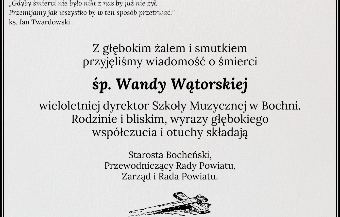 Kondolencje od Władz Powiatu Bocheńskiego