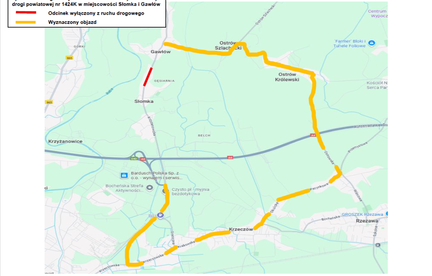 Objazd zamkniętej drogi