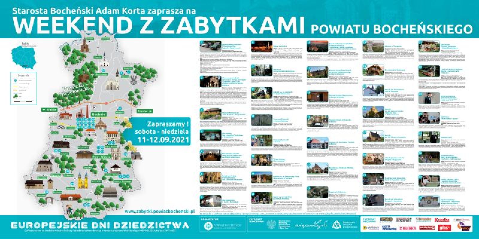 Mapa z atrakcjami weekendu z zabytkami