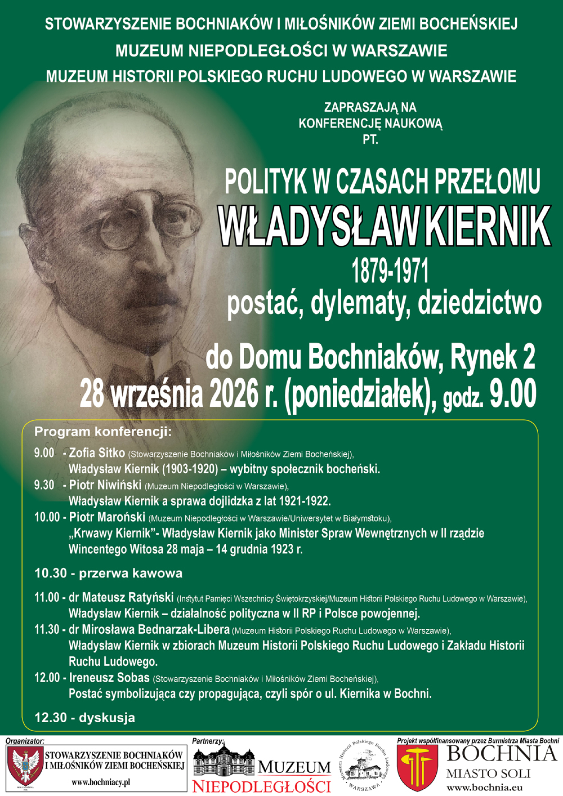 Konferencja popularnonaukowa - „Polityk w czasach przełomu. Władysław Kiernik (1879-1971): postać, dylematy, dziedzictwo