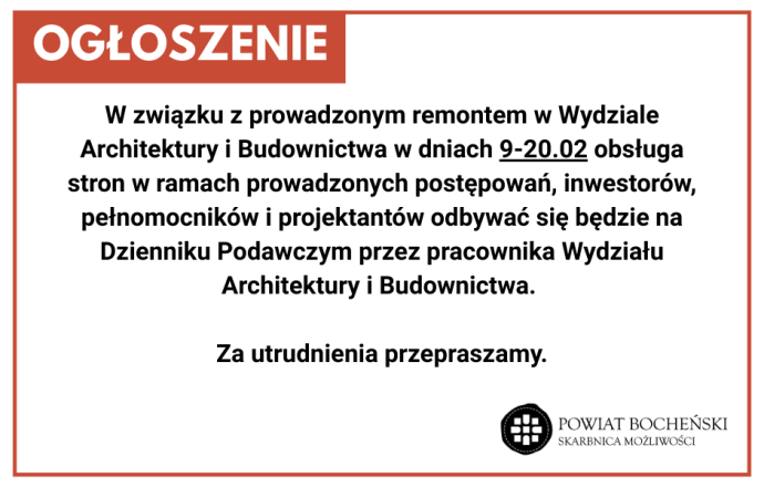Funkcjonowanie Wydziału Architektury i Budownictwa w dniach 9-20.02