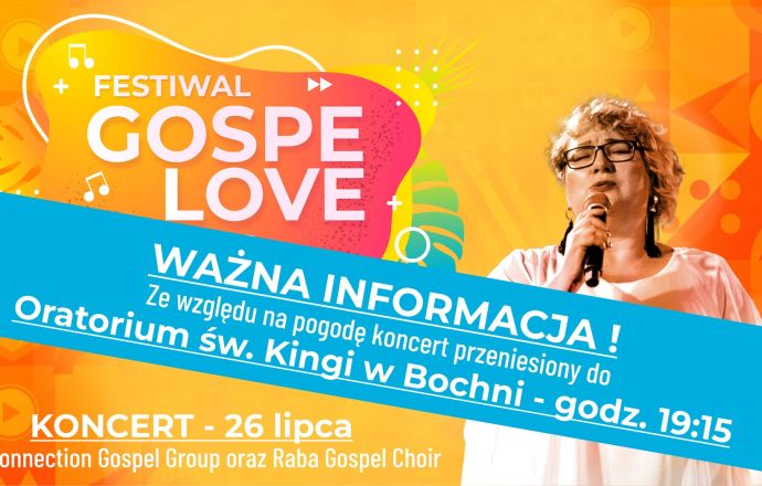 Zmiana miejsca koncertu Soul Connection Gospel Group oraz Raba Gospel Choir 