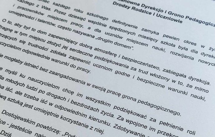 List na zakończenie Roku Szkolnego