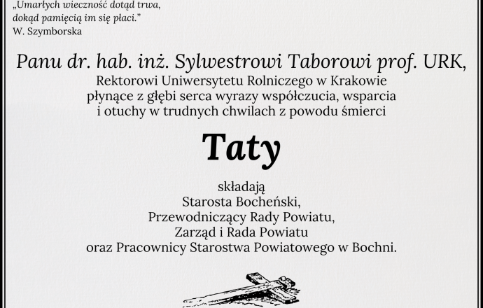 Kondolencje od Władz Powiatu Bocheńskiego