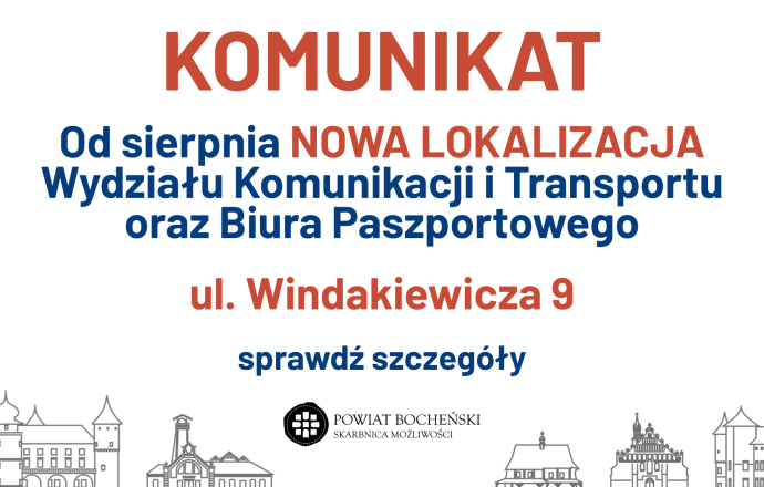 Informator - nowa siedziba Wydziału Komunikacji i Transportu oraz Biura Paszportowego