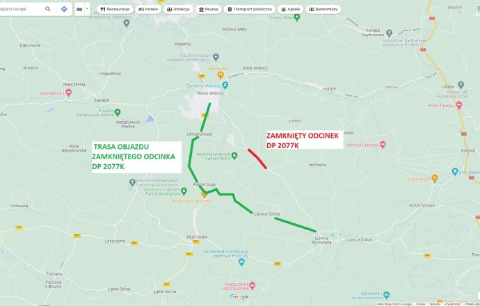 zamknięcie drogi w Leksandrowej i Łomnej