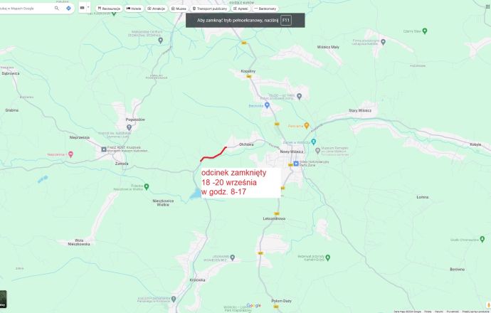 Zamknięty odcinek drogi w Olchawie