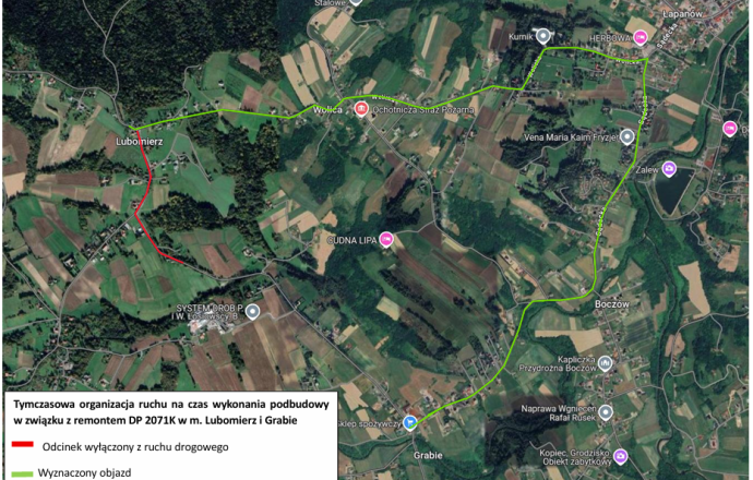 Zamknięcie drogi powiatowej w miejscowościach Grabie i Lubomierz
