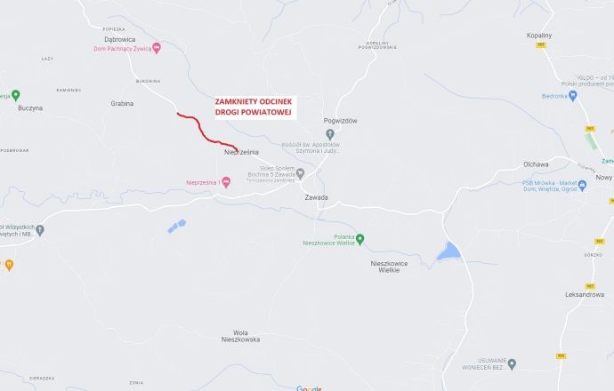 Zamknieta droga powiatowa w Nieprześni
