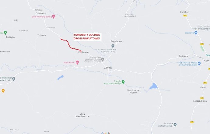 Zamknieta droga powiatowa w Nieprześni